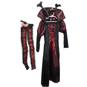 Victorian Red & Black Gothic Vampire Girls Costume  M 7-10 Halloween Costume